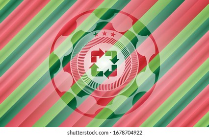 recycle icon inside christmas colors badge.