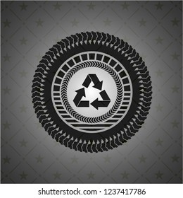 recycle icon inside dark emblem. Retro