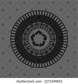 recycle icon inside dark emblem. Retro