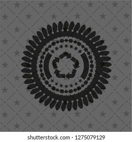 recycle icon inside dark emblem. Retro