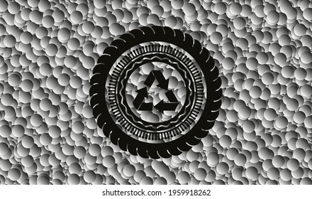 recycle icon inside dark icon or emblem with grey bubbles background. Vector Illustration. Detailed. 