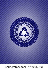 recycle icon inside emblem with denim texture