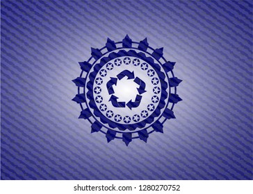 recycle icon inside emblem with denim texture