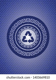 recycle icon inside emblem with denim texture