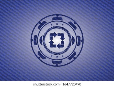 recycle icon inside emblem with denim texture