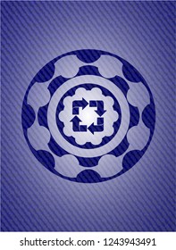 recycle icon inside emblem with jean texture