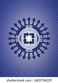 recycle icon inside emblem with jean texture