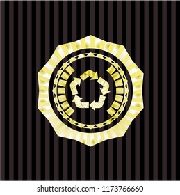 recycle icon inside gold badge or emblem