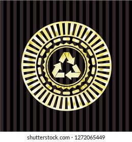 recycle icon inside gold badge or emblem