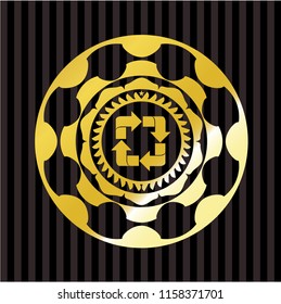 recycle icon inside gold emblem