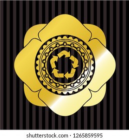 recycle icon inside gold emblem