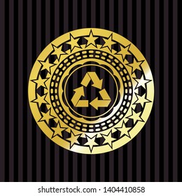 recycle icon inside gold emblem