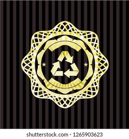 recycle icon inside gold shiny badge