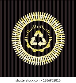 recycle icon inside gold shiny badge