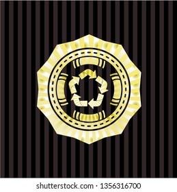 recycle icon inside gold shiny badge