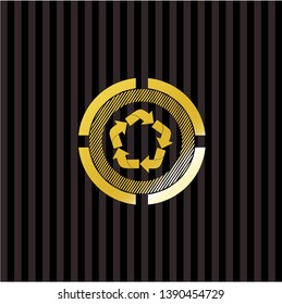 recycle icon inside gold shiny badge