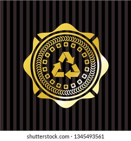 recycle icon inside golden badge