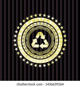recycle icon inside golden badge or emblem
