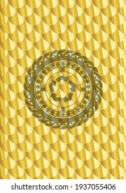 recycle icon inside golden emblem. Scales pattern. Vector Illustration. Detailed. 