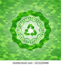 recycle icon inside green emblem with mosaic ecological style background