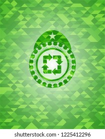 recycle icon inside green emblem. Mosaic background