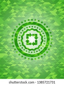 recycle icon inside green emblem with mosaic ecological style background