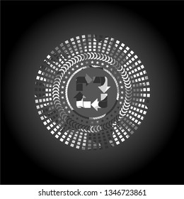 recycle icon inside grey camouflage emblem