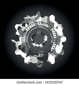 recycle icon inside grey camouflaged emblem