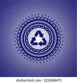 recycle icon inside jean or denim emblem or badge background