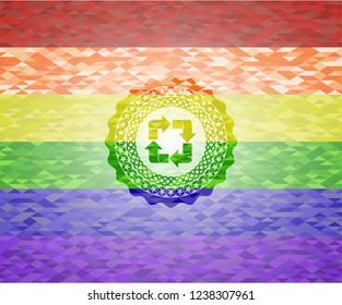recycle icon inside lgbt colors emblem 