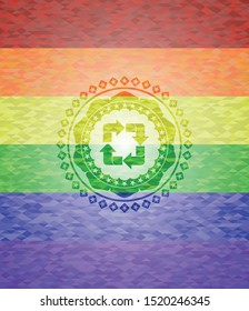 recycle icon inside lgbt colors emblem 