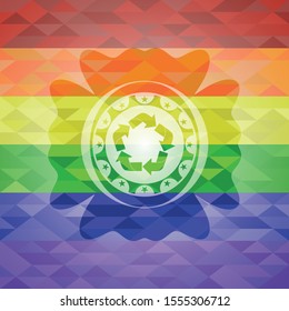 recycle icon inside lgbt colors emblem 