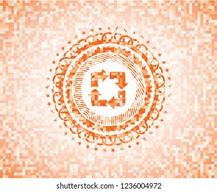 recycle icon inside orange mosaic emblem