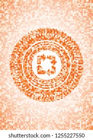 recycle icon inside orange mosaic emblem