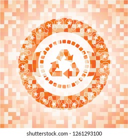 recycle icon inside orange mosaic emblem