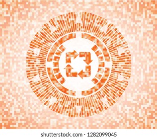 recycle icon inside orange mosaic emblem