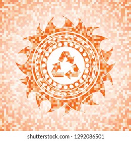 recycle icon inside orange mosaic emblem