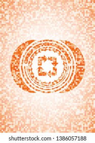 recycle icon inside orange mosaic emblem