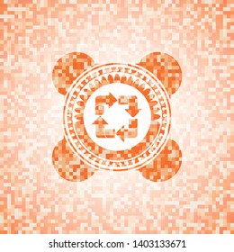 recycle icon inside orange mosaic emblem