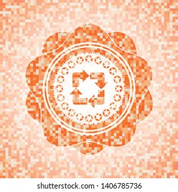 recycle icon inside orange mosaic emblem