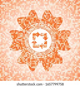 icono de reciclaje dentro del emblema de mosaico naranja