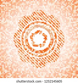 recycle icon inside orange tile background illustration. Square geometric mosaic seamless pattern with emblem inside.