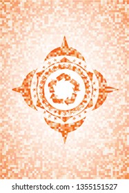recycle icon inside orange tile background illustration. Square geometric mosaic seamless pattern with emblem inside.