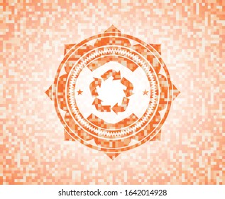 recycle icon inside orange tile background illustration. Square geometric mosaic seamless pattern with emblem inside.