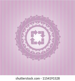 recycle icon inside pink emblem