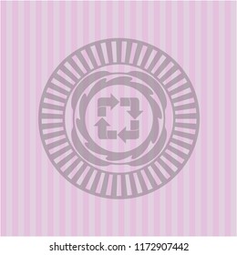 recycle icon inside pink emblem. Retro