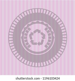 recycle icon inside pink emblem