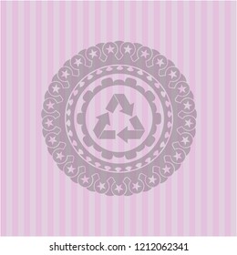 recycle icon inside pink emblem. Retro