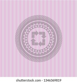 recycle icon inside pink emblem. Retro