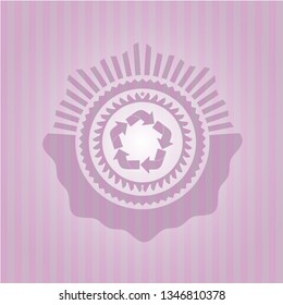 recycle icon inside pink emblem. Retro
